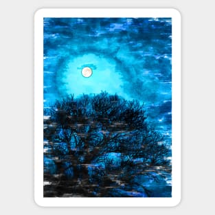 Tree Silhouette Under The Moonlight. For Moon Lovers. Sticker